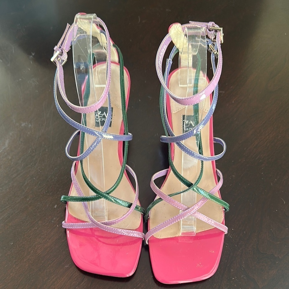 ZAC ZAC POSEN Womens Angie Square Toe Sculpted Heel Patent Leather Sandals Sz 9M - Picture 3 of 10